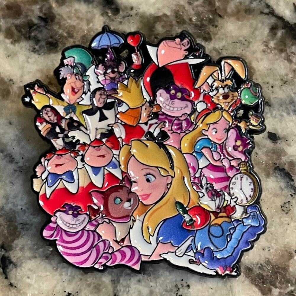 Alice In Wonderland Character Collage Metal Enamel Pin